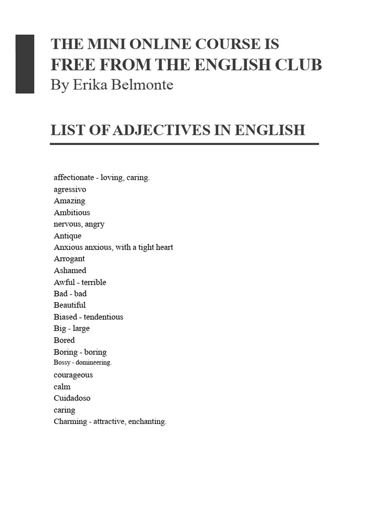 Free English Adjectives Course Guide | PDF