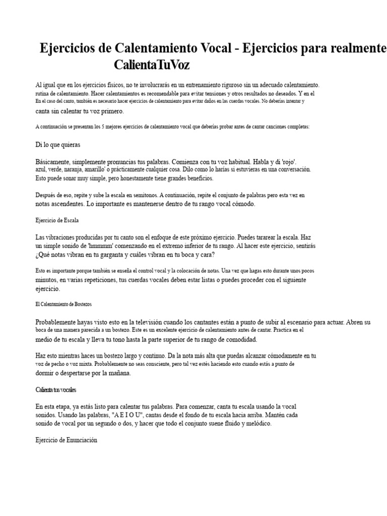 Ejercicios de Calentamiento Vocal - Ejercicios para R | PDF | Canto