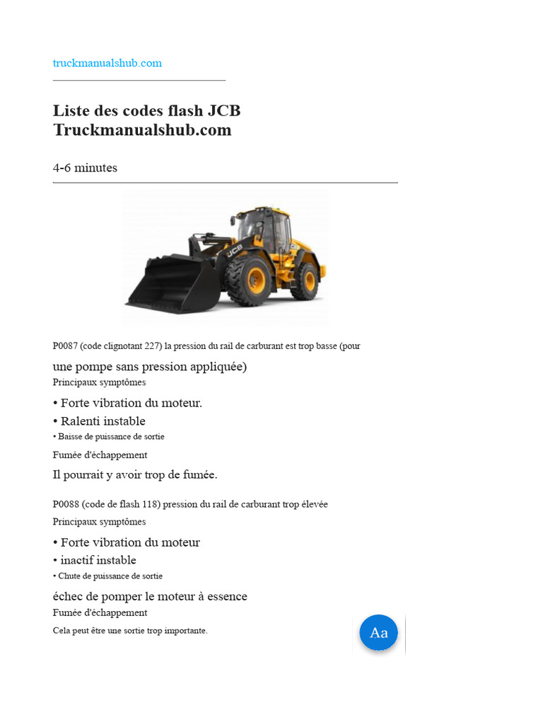 Codes d'erreur JCB et symptômes associés | PDF | Moteurs | Moteur à ...