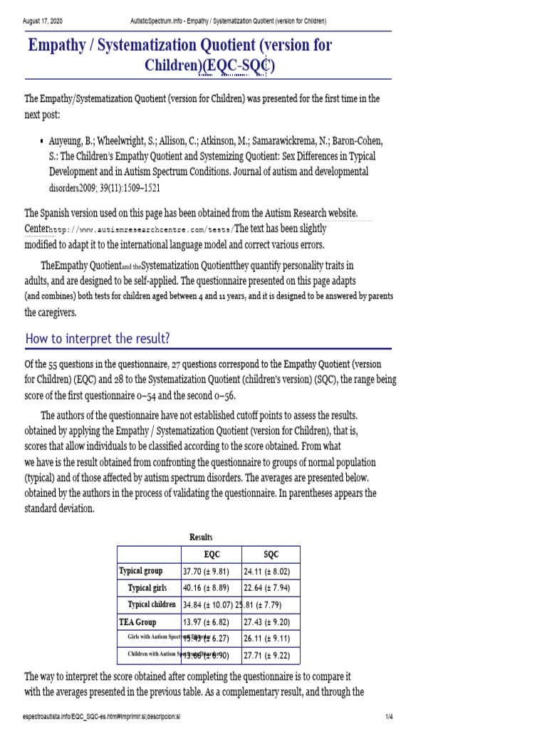 Children's Empathy/Systematization Test | PDF | Empathy | Behavioural ...