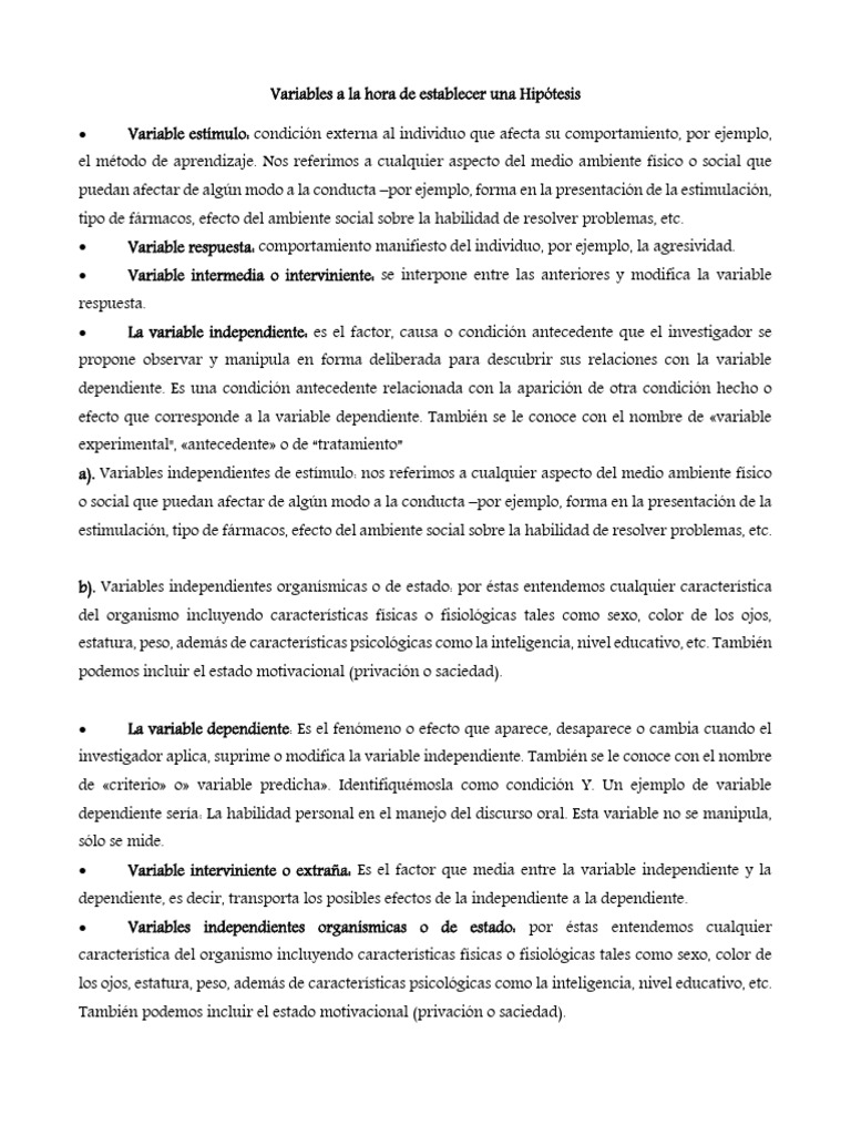 Variables A La Hora de Establecer | PDF | Comportamiento | Sicología