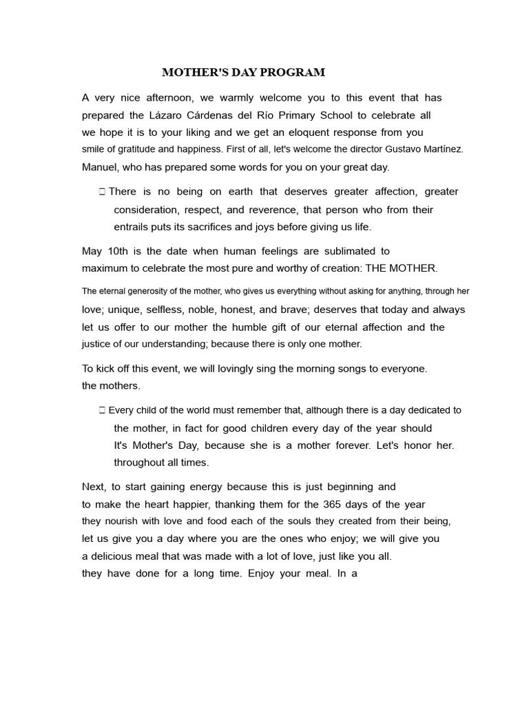 Mother's Day Celebration Program | PDF