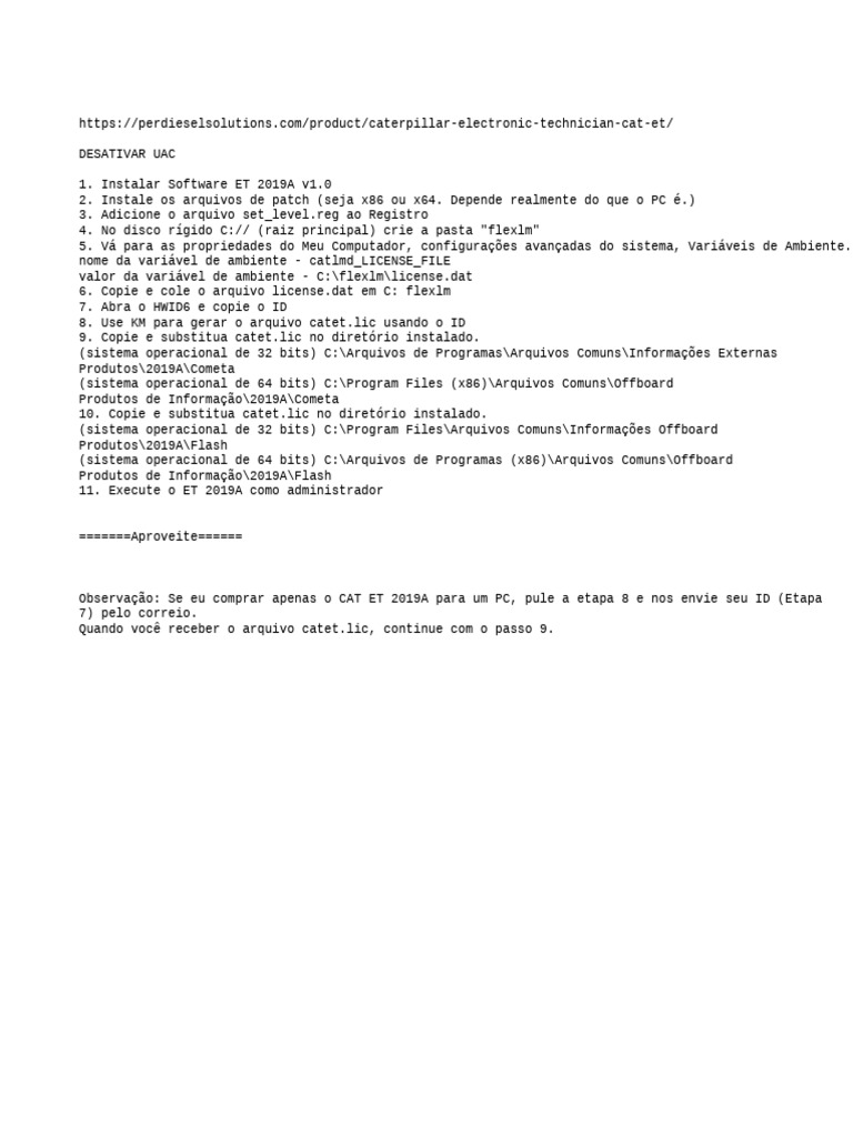 Instalação do CAT ET 2019A | PDF