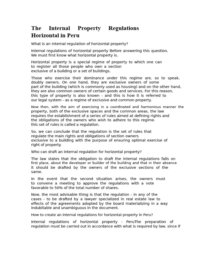 Internal Regulations for Horizontal Property | PDF | Property | Lawyer