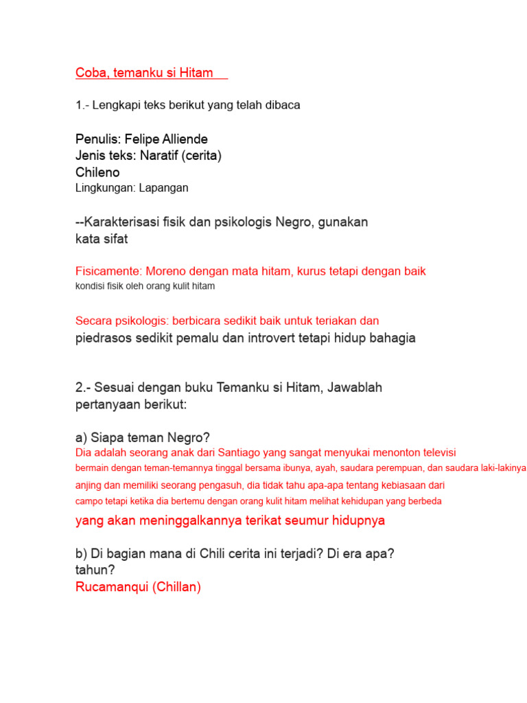 Temanku Si Hitam: Perbedaan Hidup di Chile | PDF