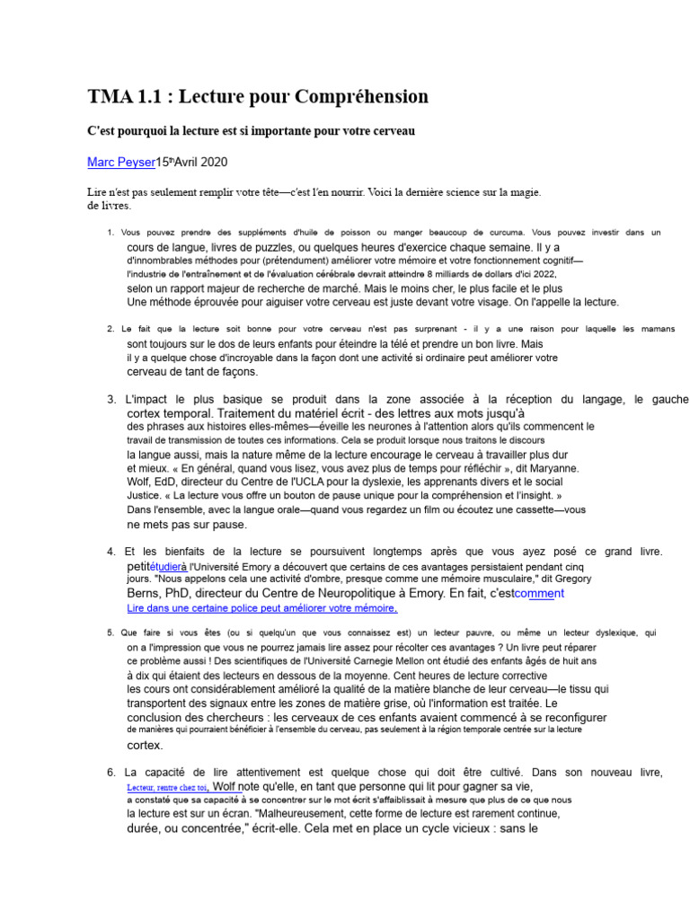 Bienfaits cognitifs de la lecture | PDF | Cerveau | Sciences cognitives