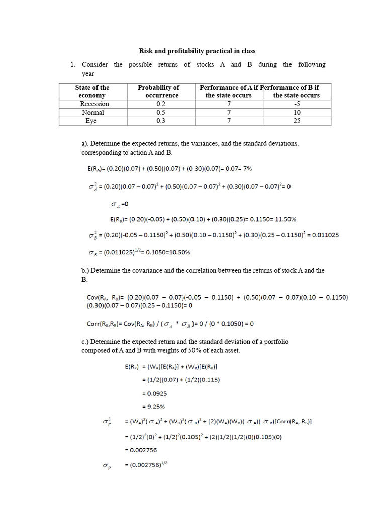 Risk and Profitability Analysis of Stocks | PDF | Standard Deviation ...