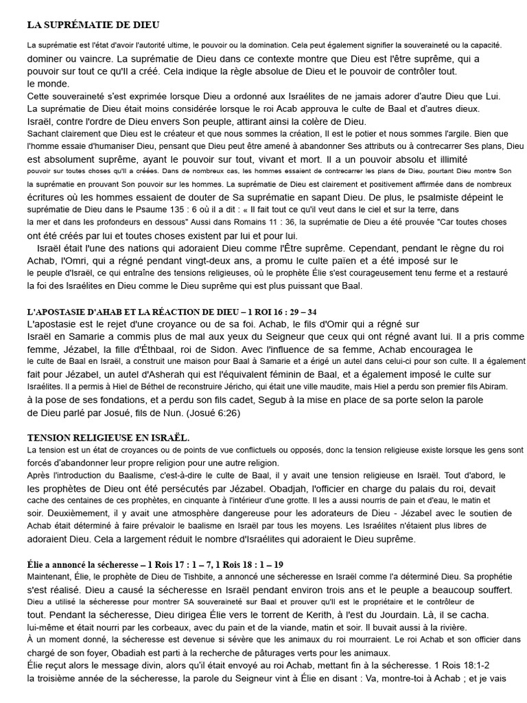 Suprématie de Dieu et Apostasie en Israël | PDF | Élie | Livres des Rois