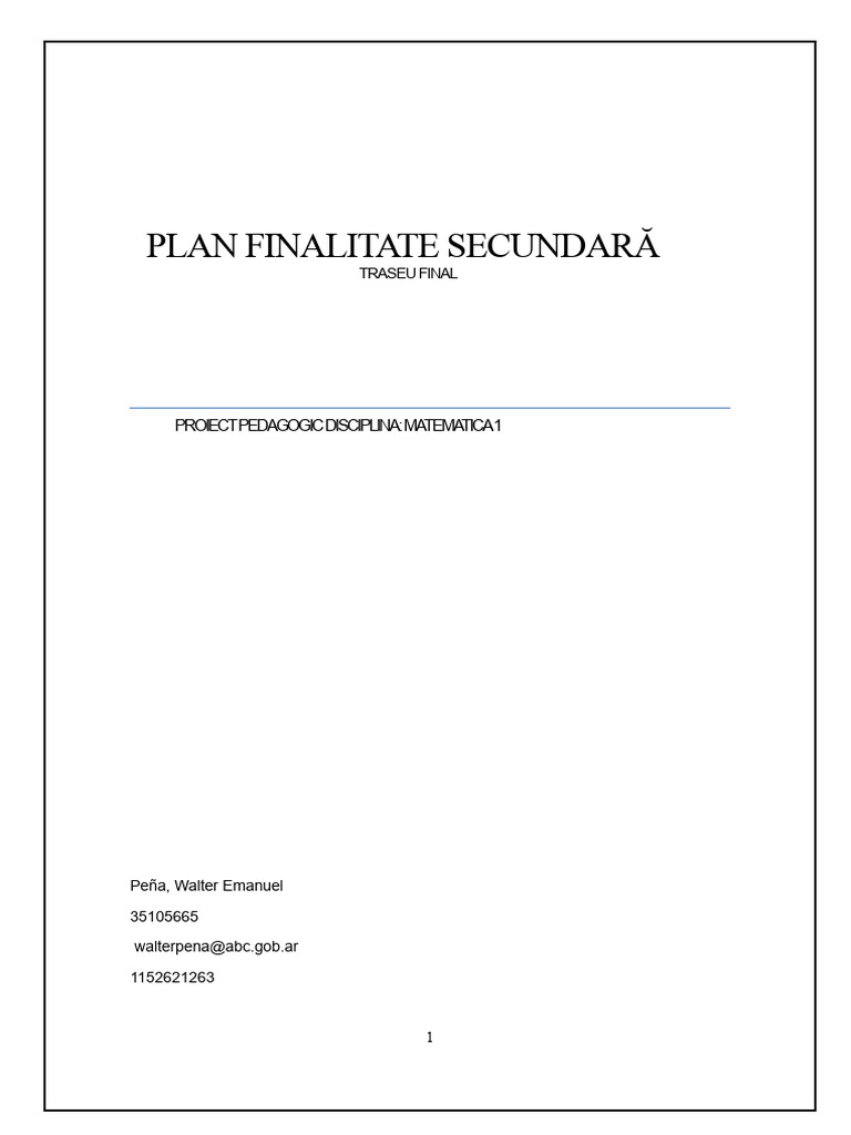 Proiect Pedagogic Matematica 1 - FinES (2023) | PDF