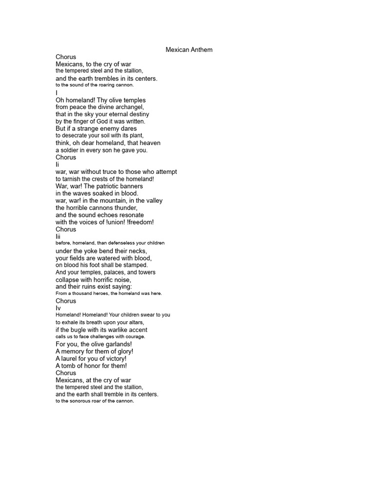 Lyrics of The Mexican Anthem and Anthem To Chiapas | PDF