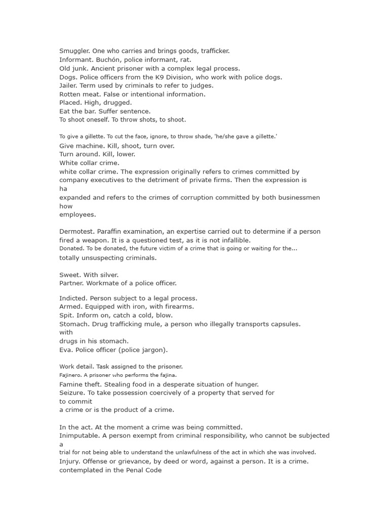 Police Slang for Criminal Terms | PDF | Crimes | Crime & Violence
