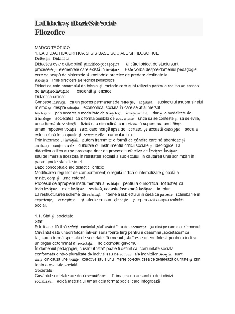 Didactica Și Bazele Sale Sociale Și Filosofice | PDF