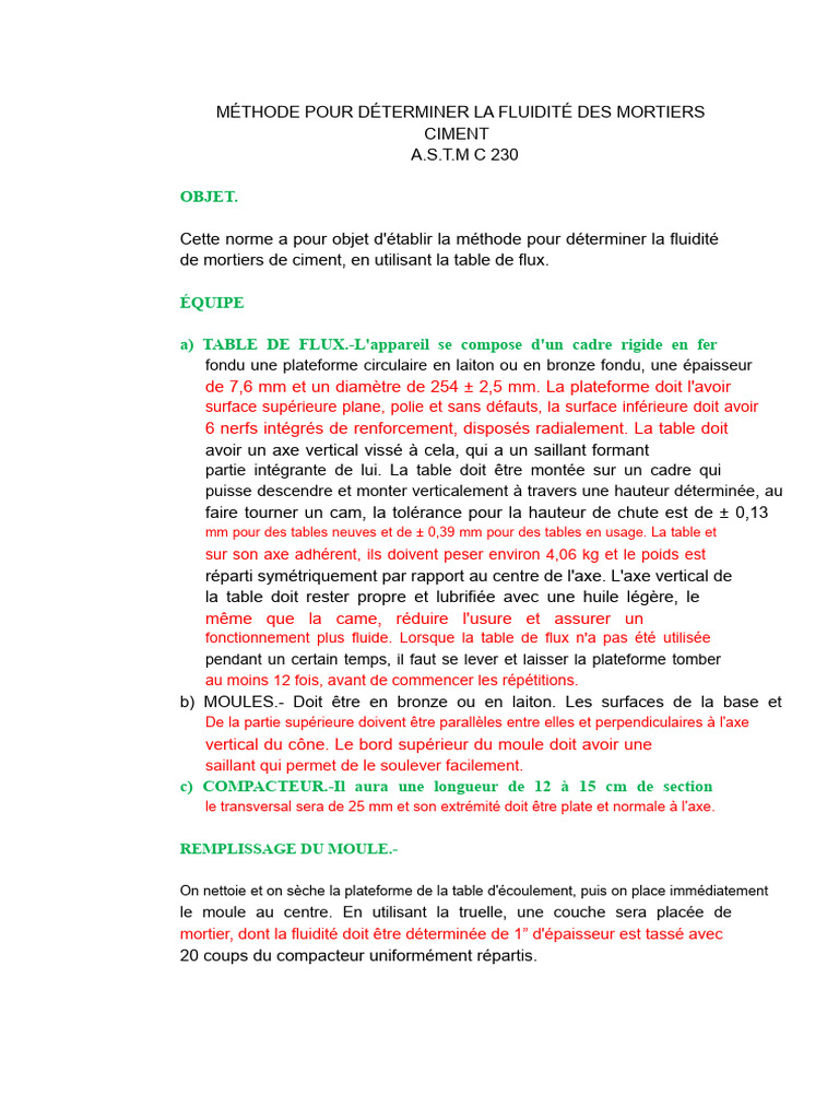 Méthode de Mesure de Fluidité des Mortiers | PDF | Mortier (matériau)