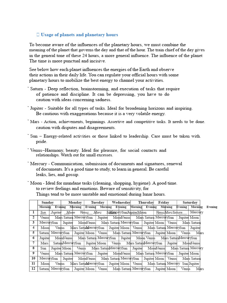 Venus Hours for Social Harmony | PDF | Planets In Astrology | Planets