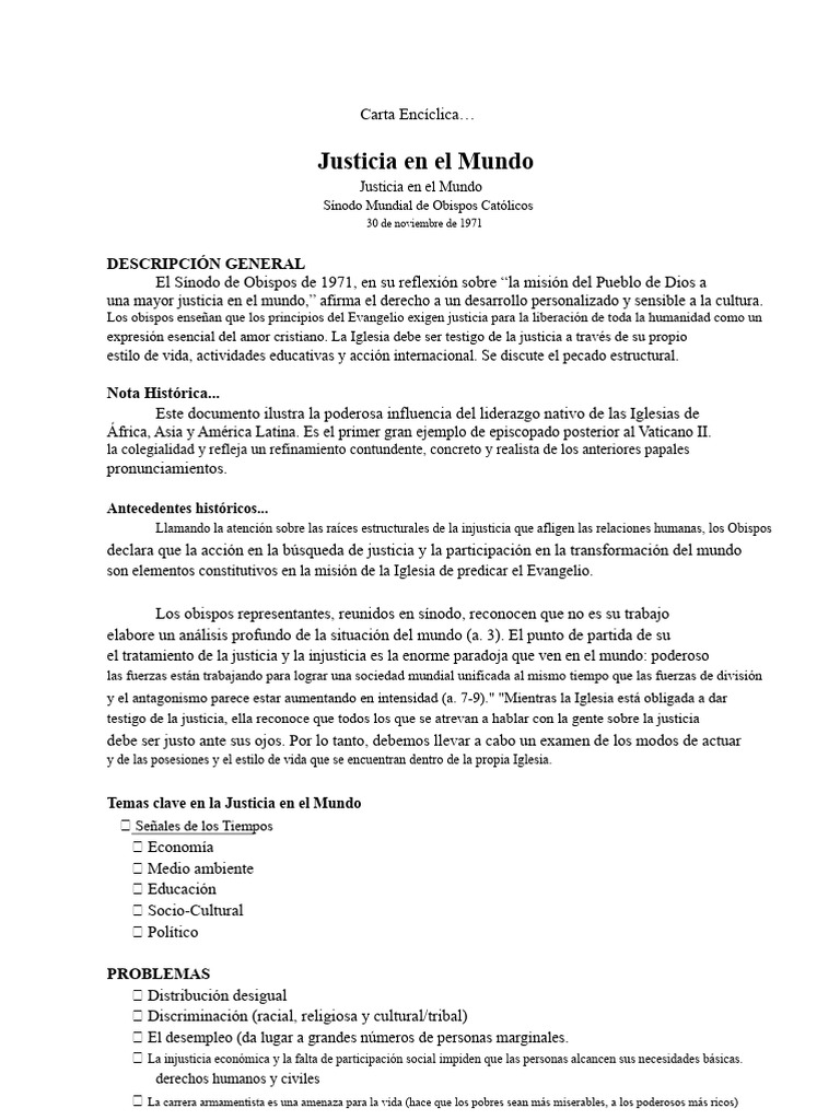 Justicia en el Mundo: Misión de la Iglesia | PDF | Iglesia Católica ...