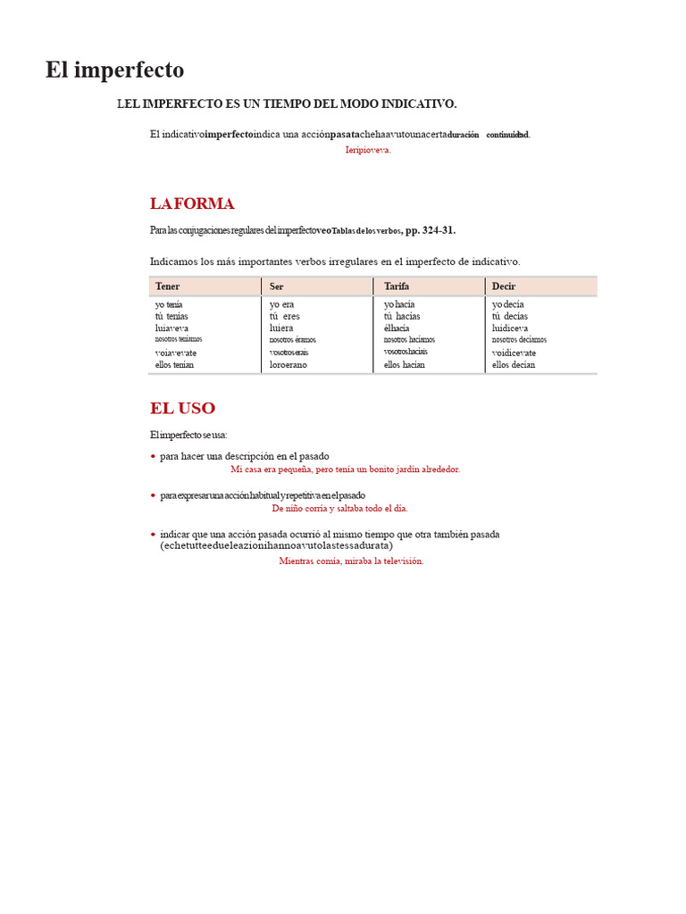 Uso y conjugación del imperfecto en español | PDF | Verbo ...