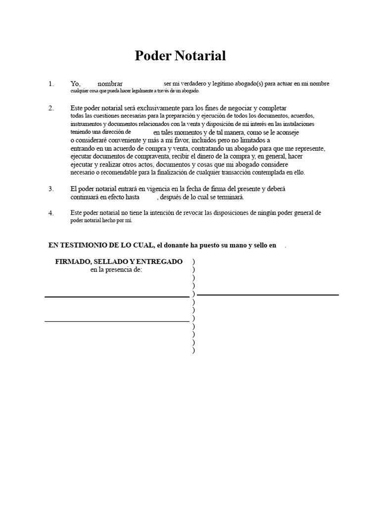 Poder Notarial para Transacciones Inmobiliarias | PDF