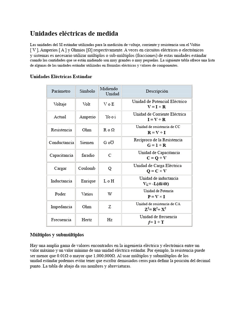 Unidades Eléctricas de Medida y Conversión | PDF | Resistencia ...