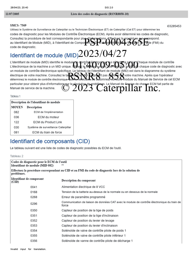 Codes de diagnostic ECM Caterpillar | PDF | Interrupteur | Tension ...