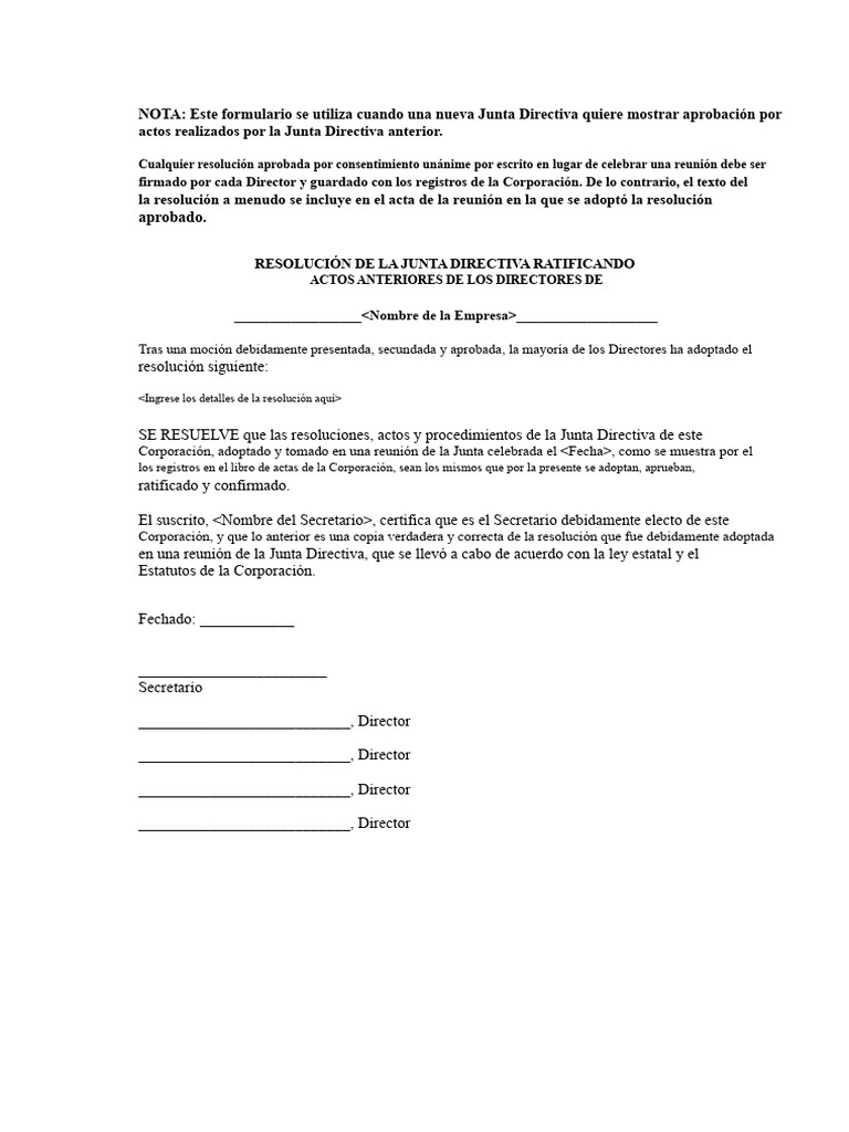 5-12 Resolución Ratificando Actos Anteriores de Los Directores | PDF