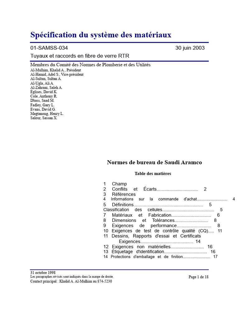 Spécifications Tuyaux Fibre de Verre RTR | PDF | Tuyau | Plomberie