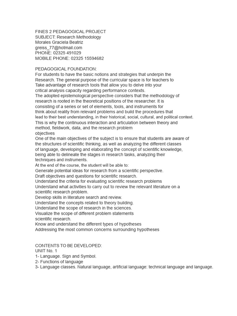 Fines 2 Pedagogical Project Research Methodology | PDF | Theory | Knowledge