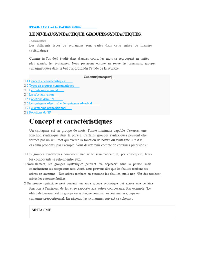 Types de Syntagmes en Syntaxe | PDF | Typologie linguistique ...