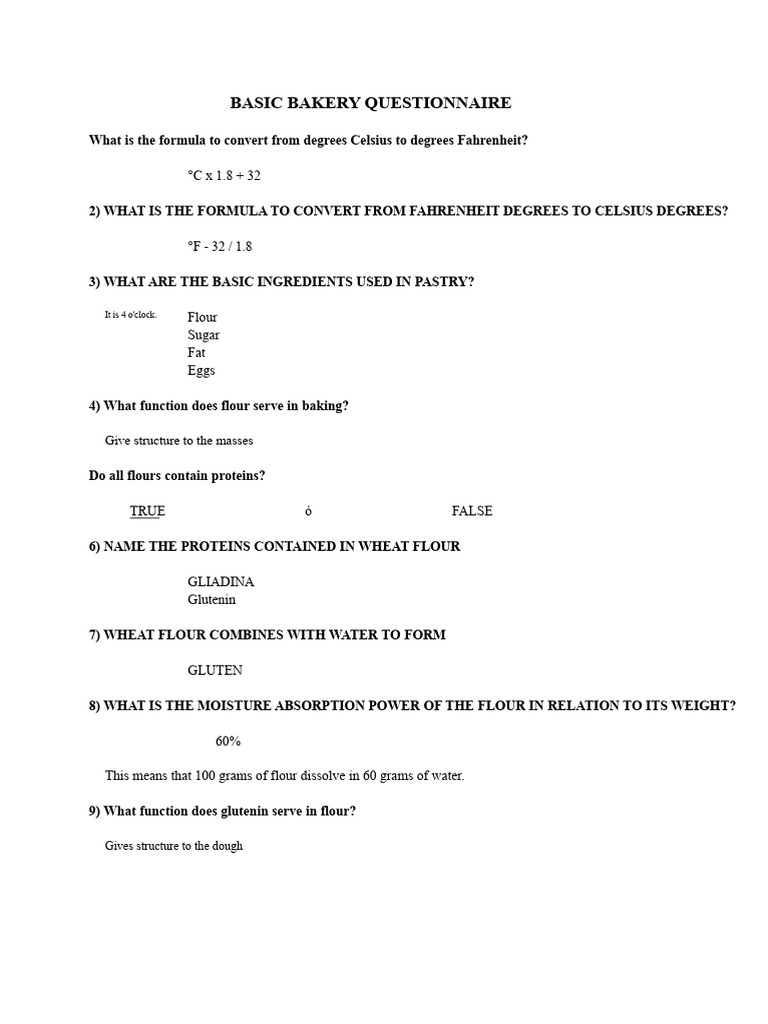 Essential Bakery Knowledge Questionnaire | PDF | Cakes | Flour