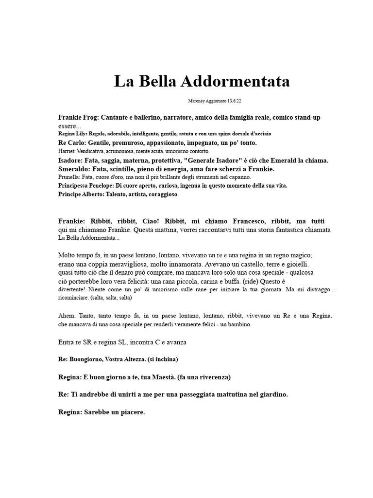 La Bella Addormentata SCRIPT | PDF