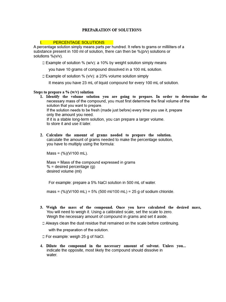 Preparation of Solutions | PDF | Mole (Unit) | Mass Concentration ...