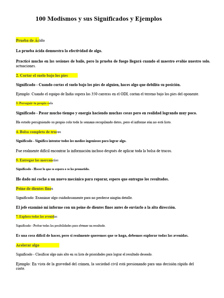 100 Modismos: Significados y Ejemplos | PDF