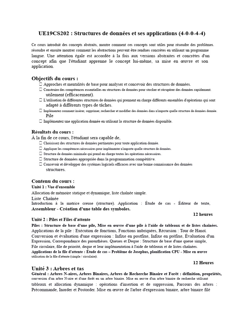 Structures de données et applications C | PDF | Structure des données ...