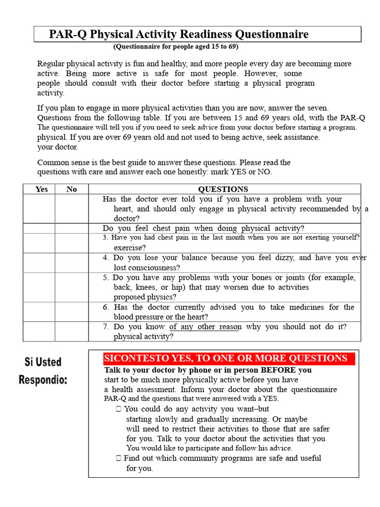PAR-Q Readiness Questionnaire Guide | PDF | Questionnaire | Clinical ...
