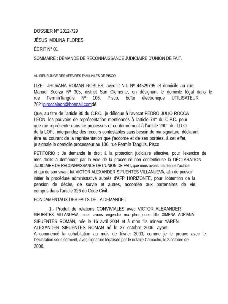 Demande de reconnaissance d'union de fait | PDF | Famille ...