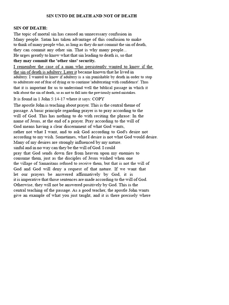 Understanding the Sin of Death in 1 John | PDF | Sin | Prayer