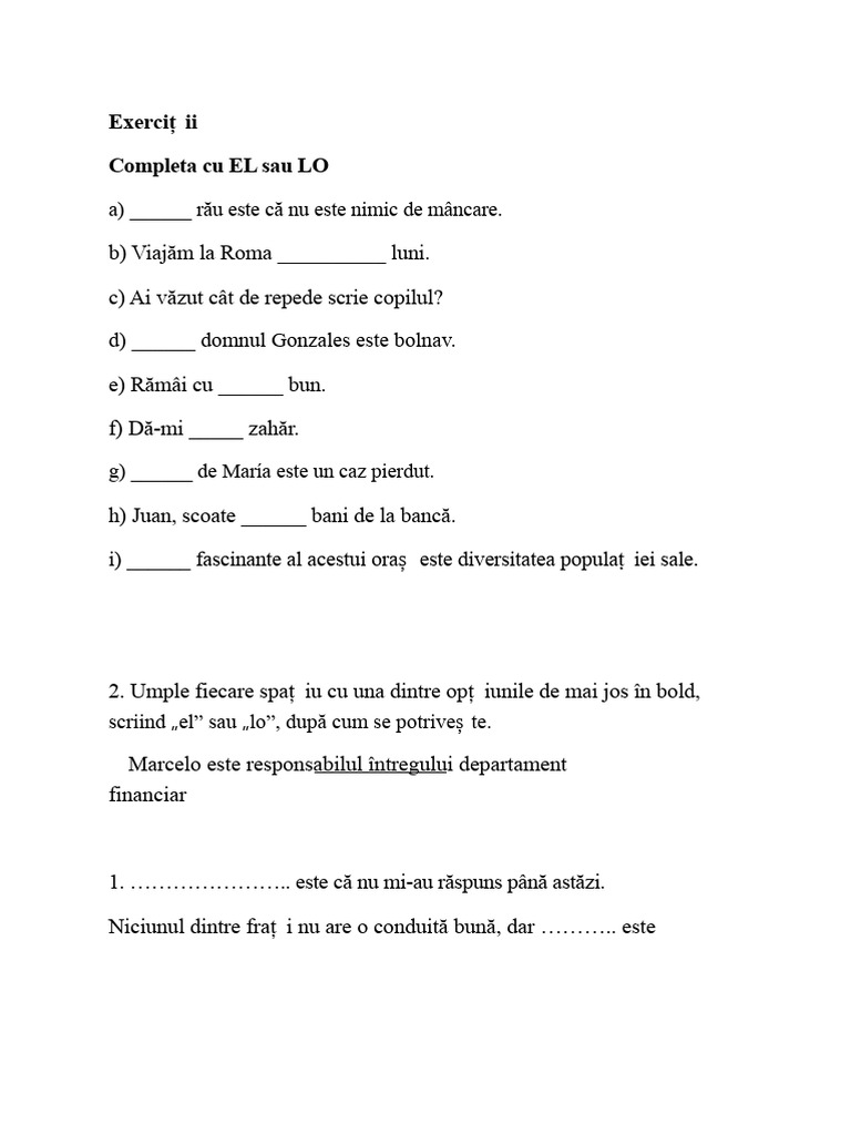 Exerciții Articol Neutru LO | PDF