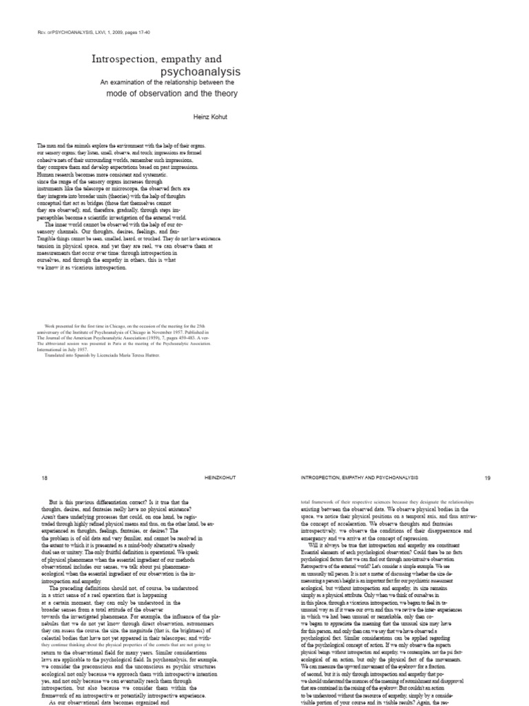 Empathic Introspection Kohut | PDF | Psychoanalysis | Neurosis