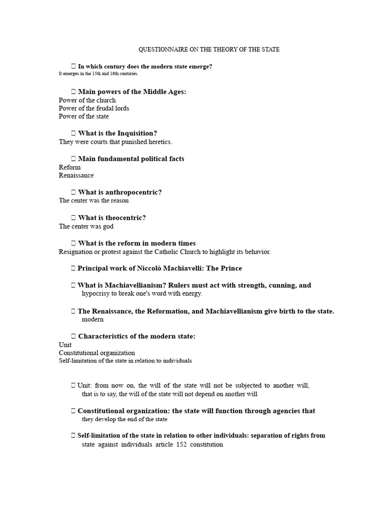 Modern State Theory Questionnaire | PDF | Justice | Crime & Violence