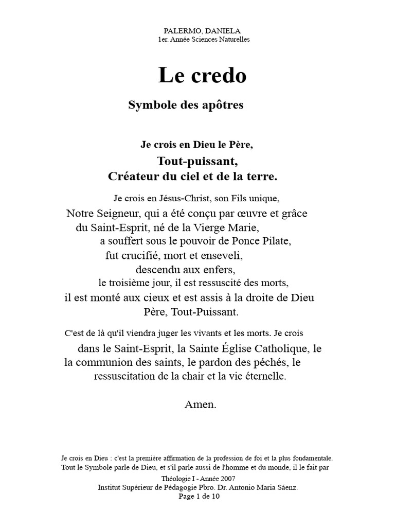 Le Credo des Apôtres expliqué | PDF | Dieu le Père | Dieu