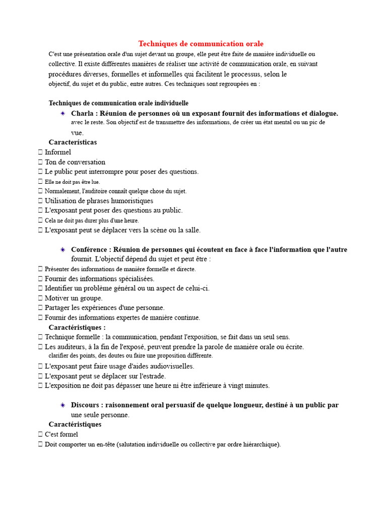 Techniques de Communication Orale | PDF | Discours (linguistique)