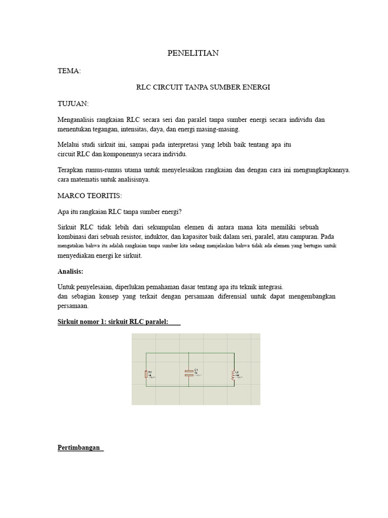 Analisis Rangkaian RLC Tanpa Sumber | PDF