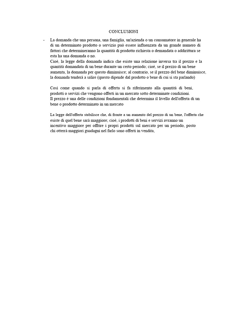 Conclusioni Offerta e Domanda | PDF