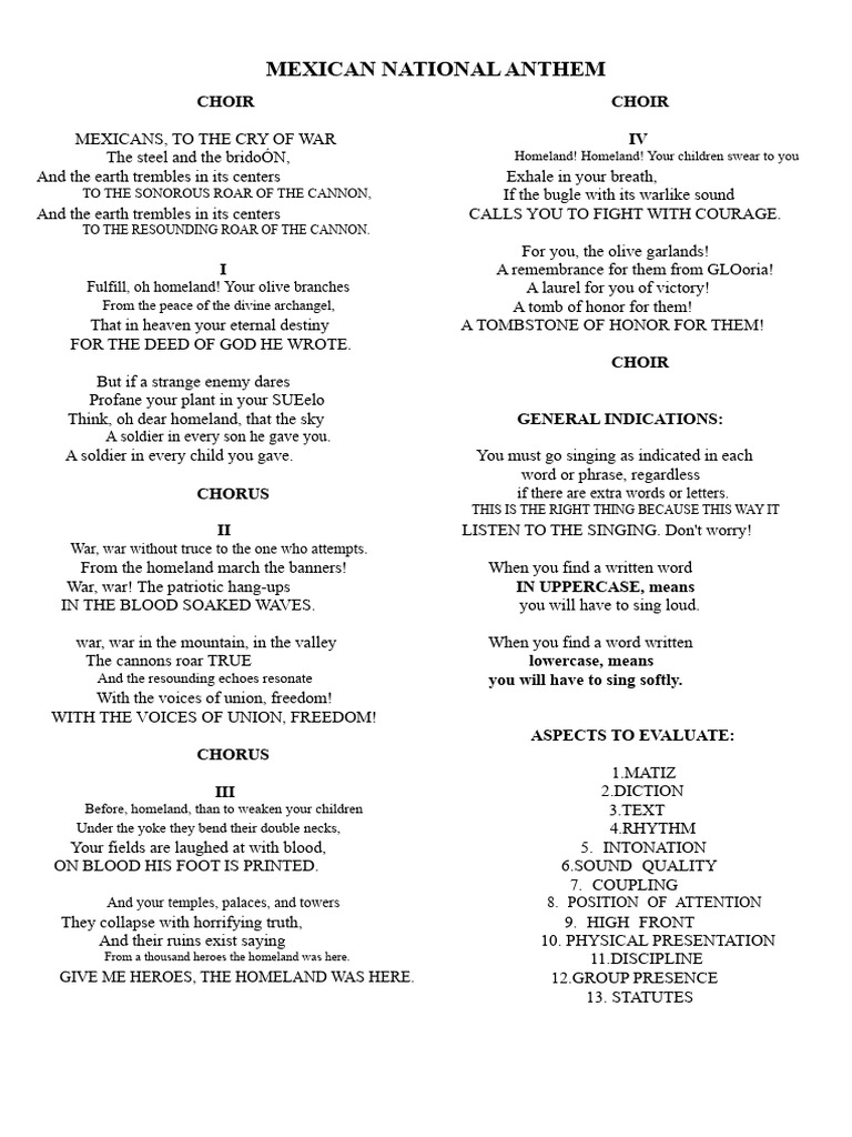 Mexican National Anthem Choir Guide | PDF