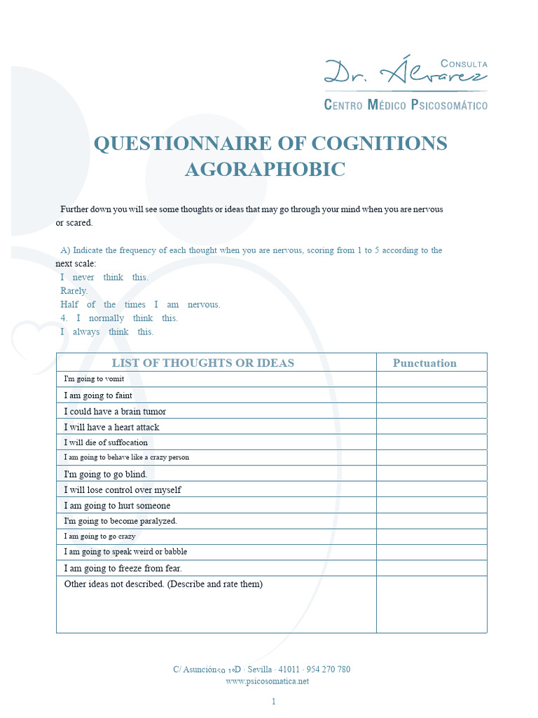Agoraphobic Cognitions Questionnaire | PDF | Agoraphobia | Psychology