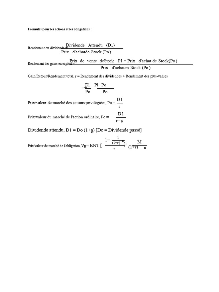 Formules de rendement des actions et obligations | PDF