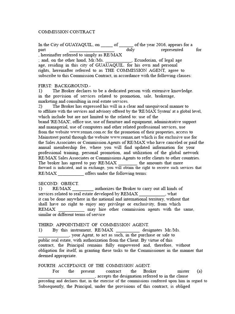 Real Estate Commission Contract | PDF | Arbitration | Payments