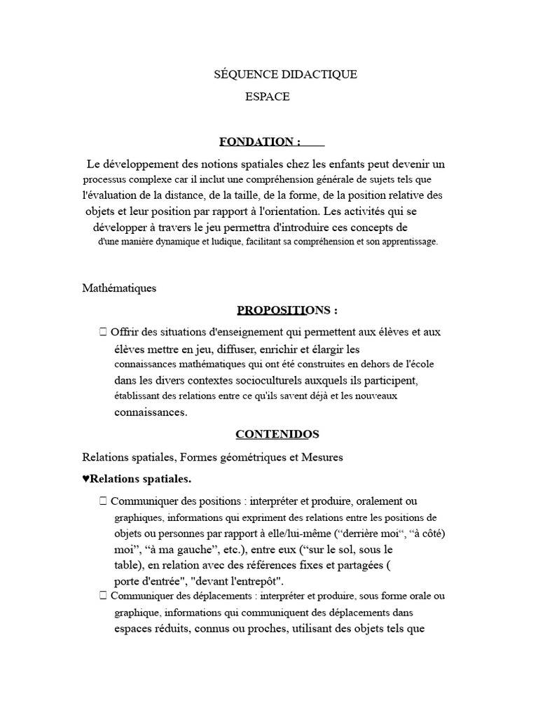 Développement des notions spatiales en classe | PDF | Mathématiques