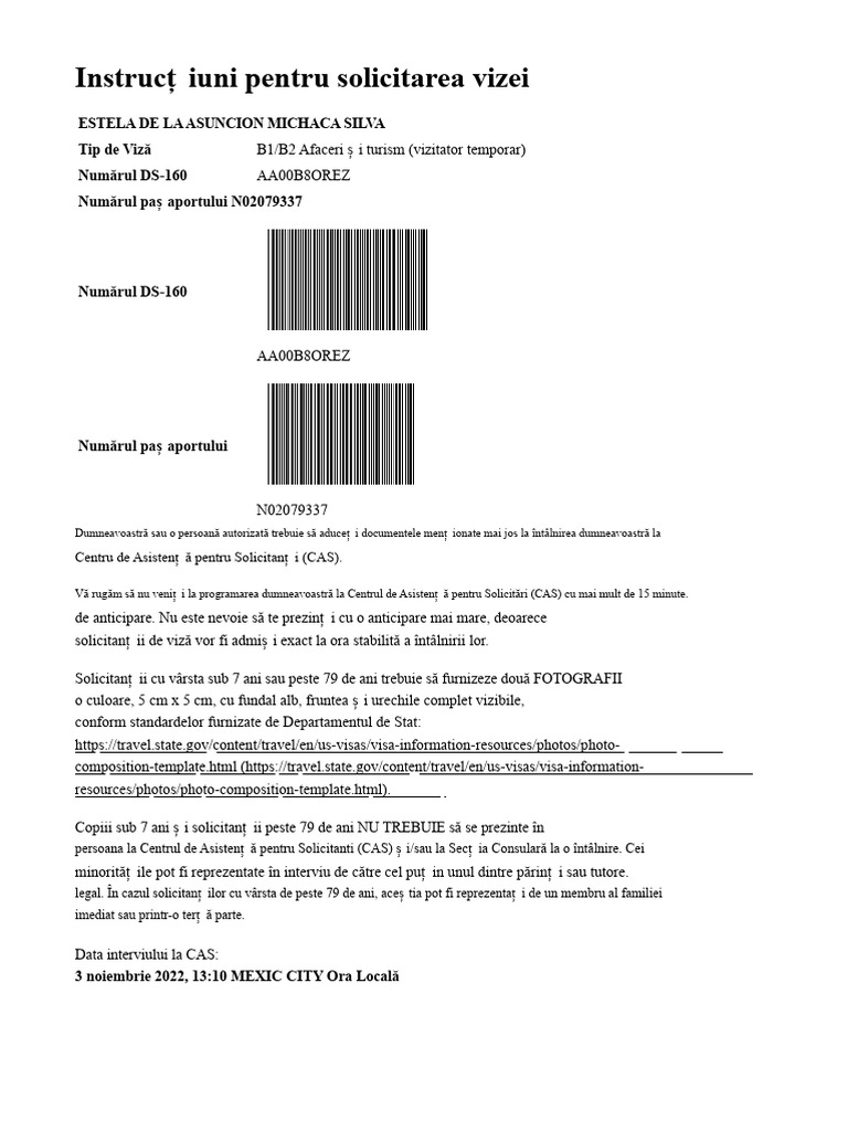 Confirmare Și Instrucțiuni - Serviciul de Programare A Vizelor Al ...