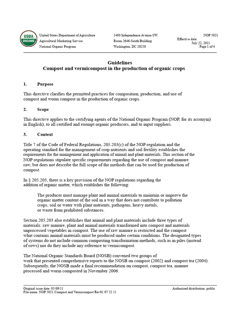 Organic Crop Compost Guidelines | PDF | Compost | Soil
