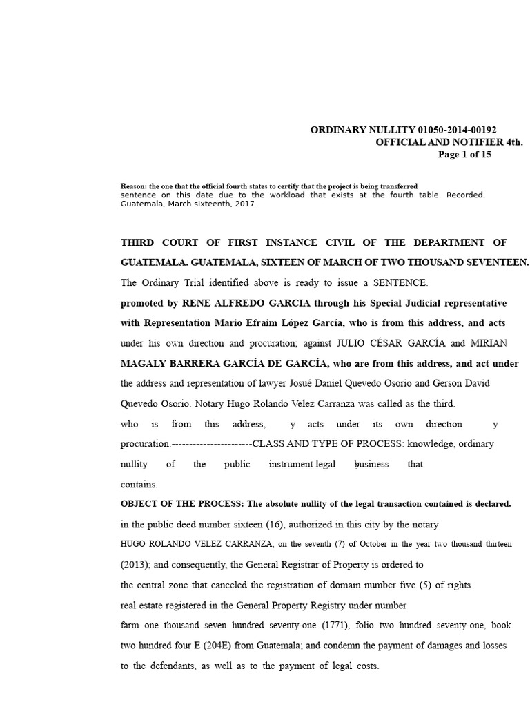 Ordinary Nullity Case Summary 2017 | PDF | Annulment | Lawsuit